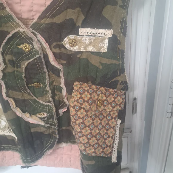 Camouflage Patchwork POL Vest Size Medium 100% Cotton - Picture 2 of 10